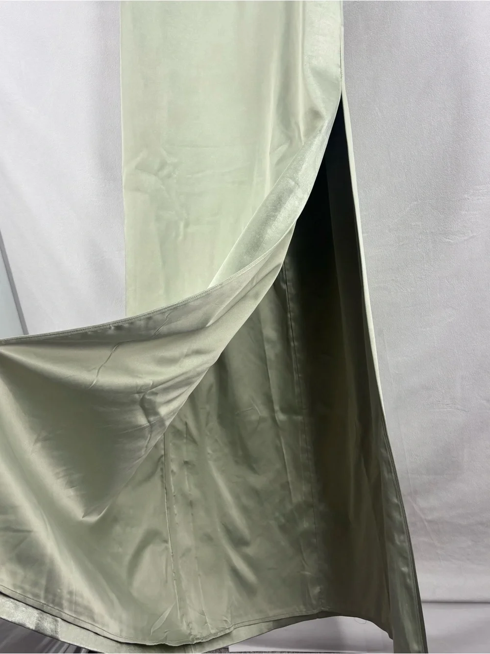 Meshki Sage Green Satin Maxi Dress Sleeveless Boat Neck Elegant Gown Small - Picture 7 of 10